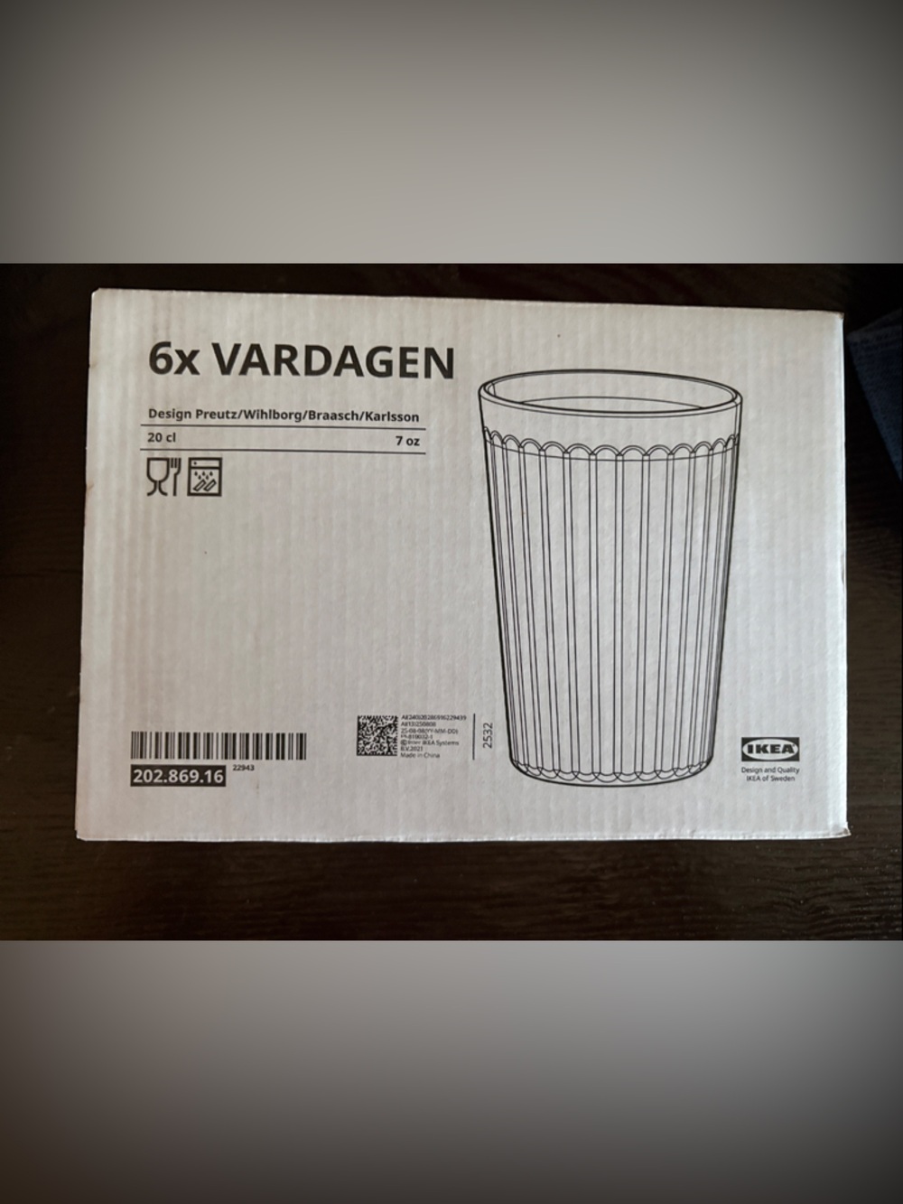 IKEA VARDAGEN Ribbed Drinking Glasses - Clear/White Box
